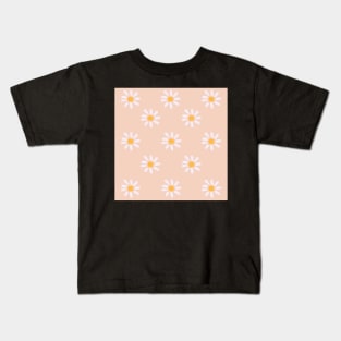 abstract pink, yellow & white daisies pattern Kids T-Shirt